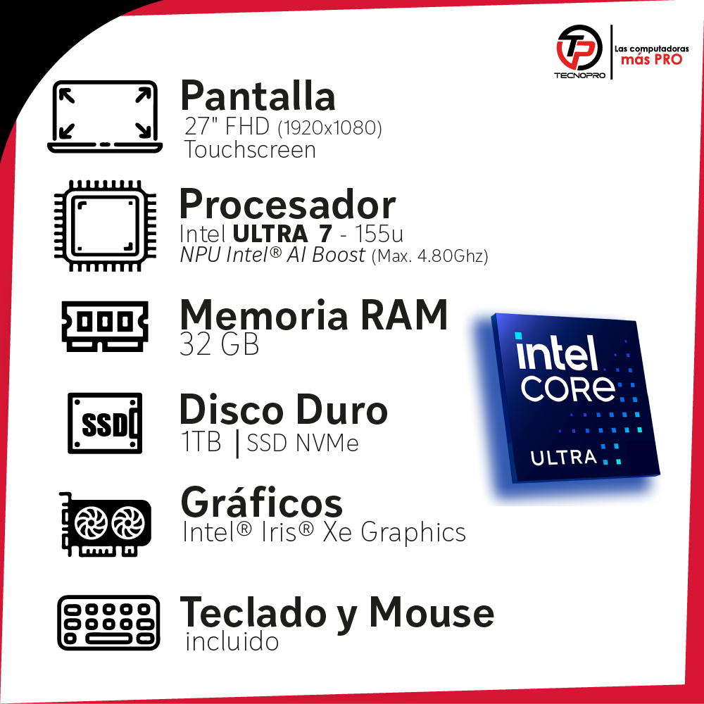 Computador Todo en Uno HP 27-CR1057c Intel Ultra 7 - 32 Gb Ram - 1 Tb Ssd + Touch - Image 4