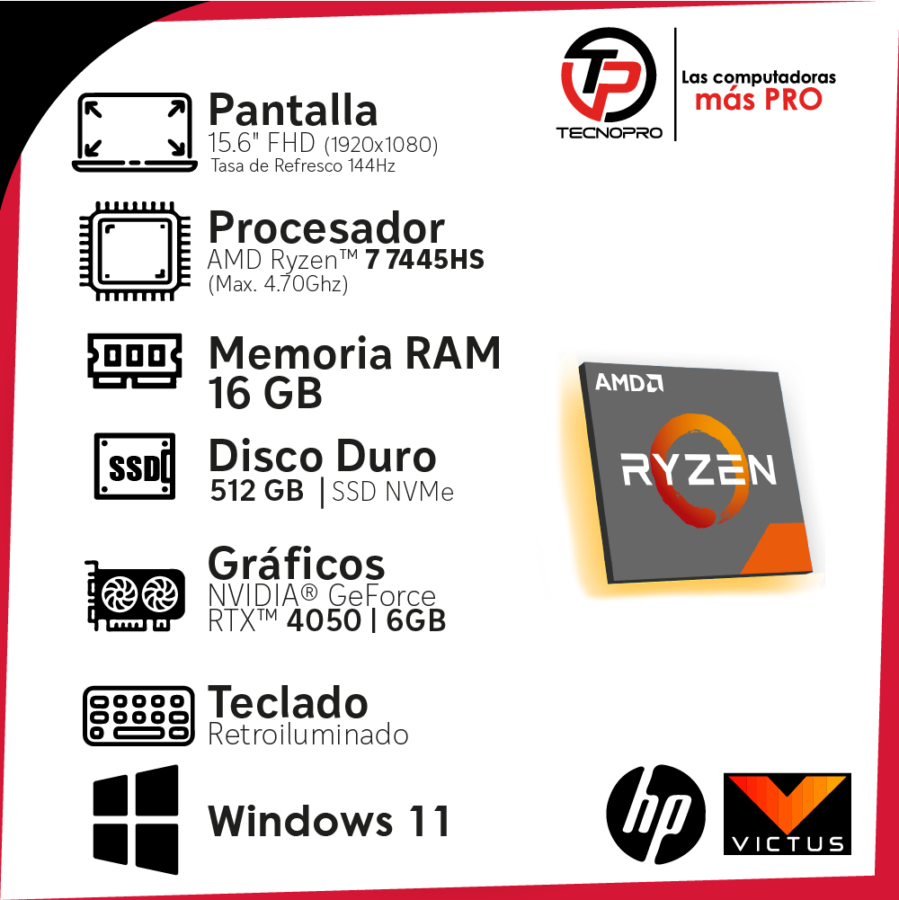 Laptop Gamer Hp Victus Ryzen 7 - 16gb Ram - 512gb Ssd - NVIDIA® Rtx 6 Gb - Image 3
