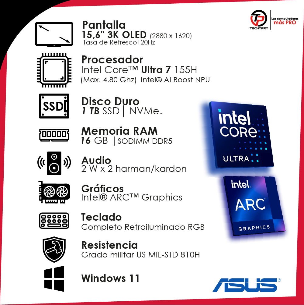 Laptop Asus Intel® Ultra 7 - Oled - 16 Gb Ram - 1 Tb Ssd - Image 3
