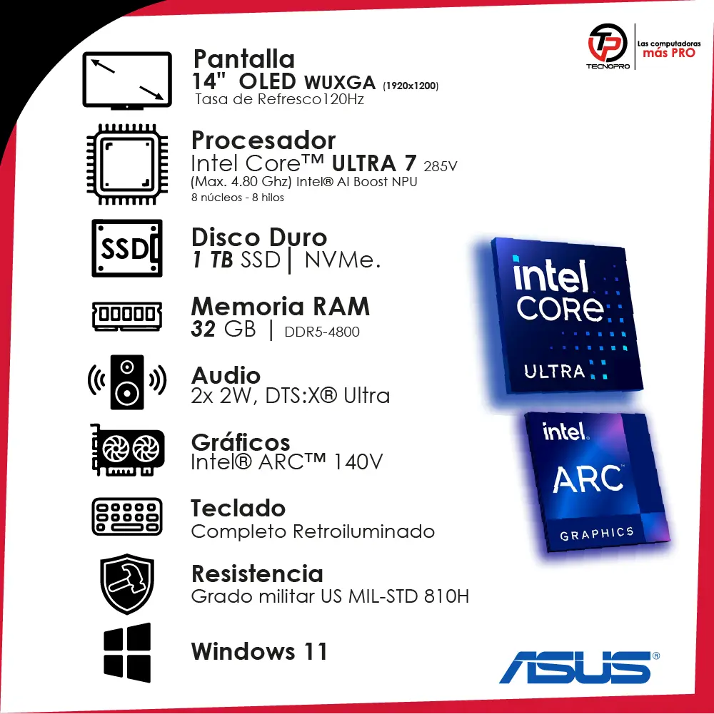 Laptop Asus Potente Core ULTRA 7 - 32 Gb Ram - 1 Tb Ssd + OLED - Image 3